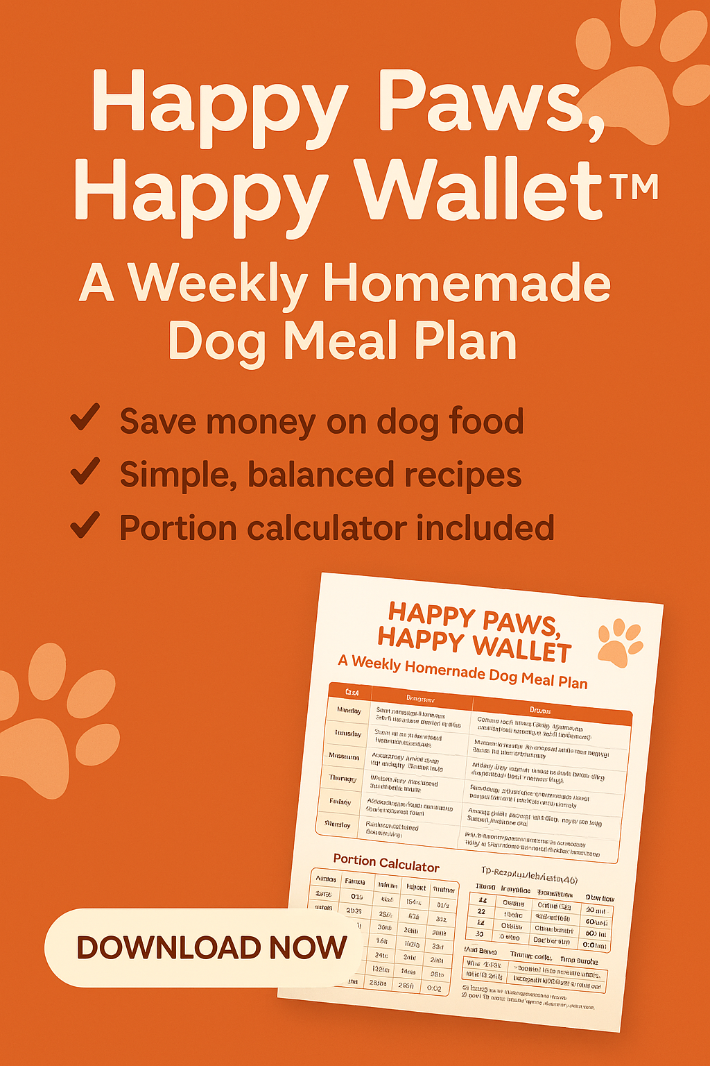 Weekly Homemade Dog Meal Plan + Portion Calculator